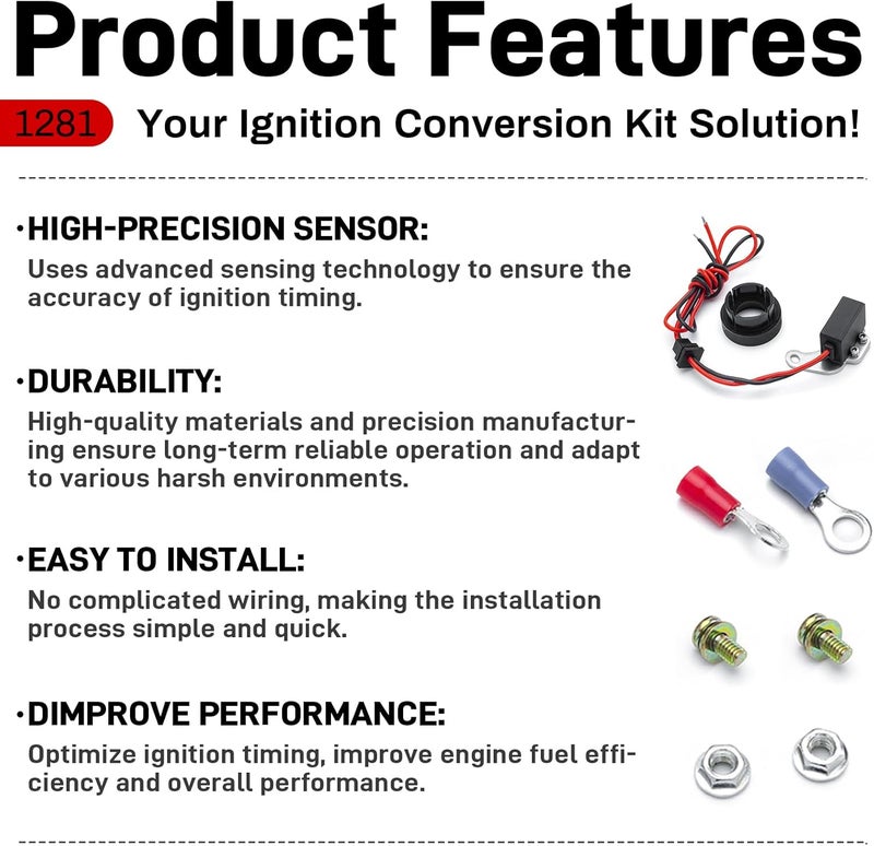 VODCACA 1281 Ignition Conversion Kit Compatible With 1957-1974 Ford 8 Cylinder, Ignitor Kit Replace For Pertronix - Image 5